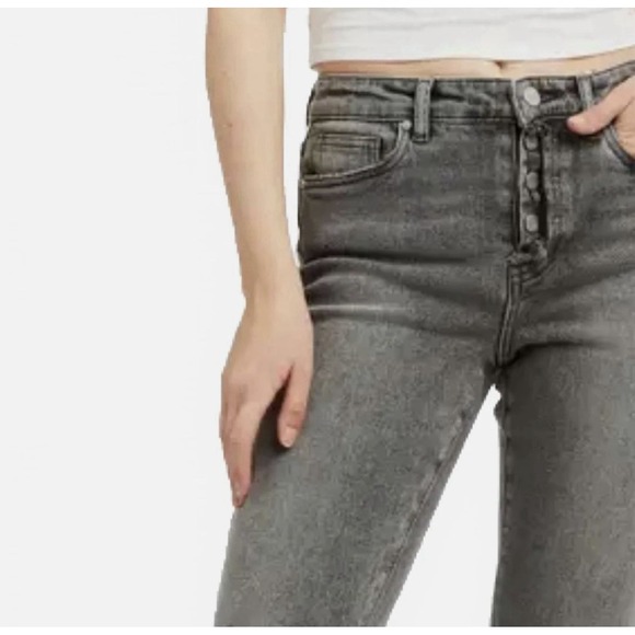 Tractr Button Me‎ Up Grey High Rise Stretch Distressed Crop Jeans Sz 6/28 NWT - Picture 2 of 13
